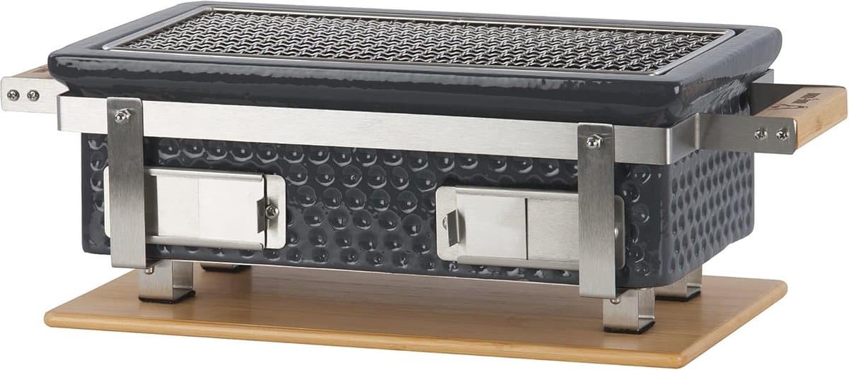 houten onderlaag mini bbq tafelgrill 50x23x17 cm houtskool