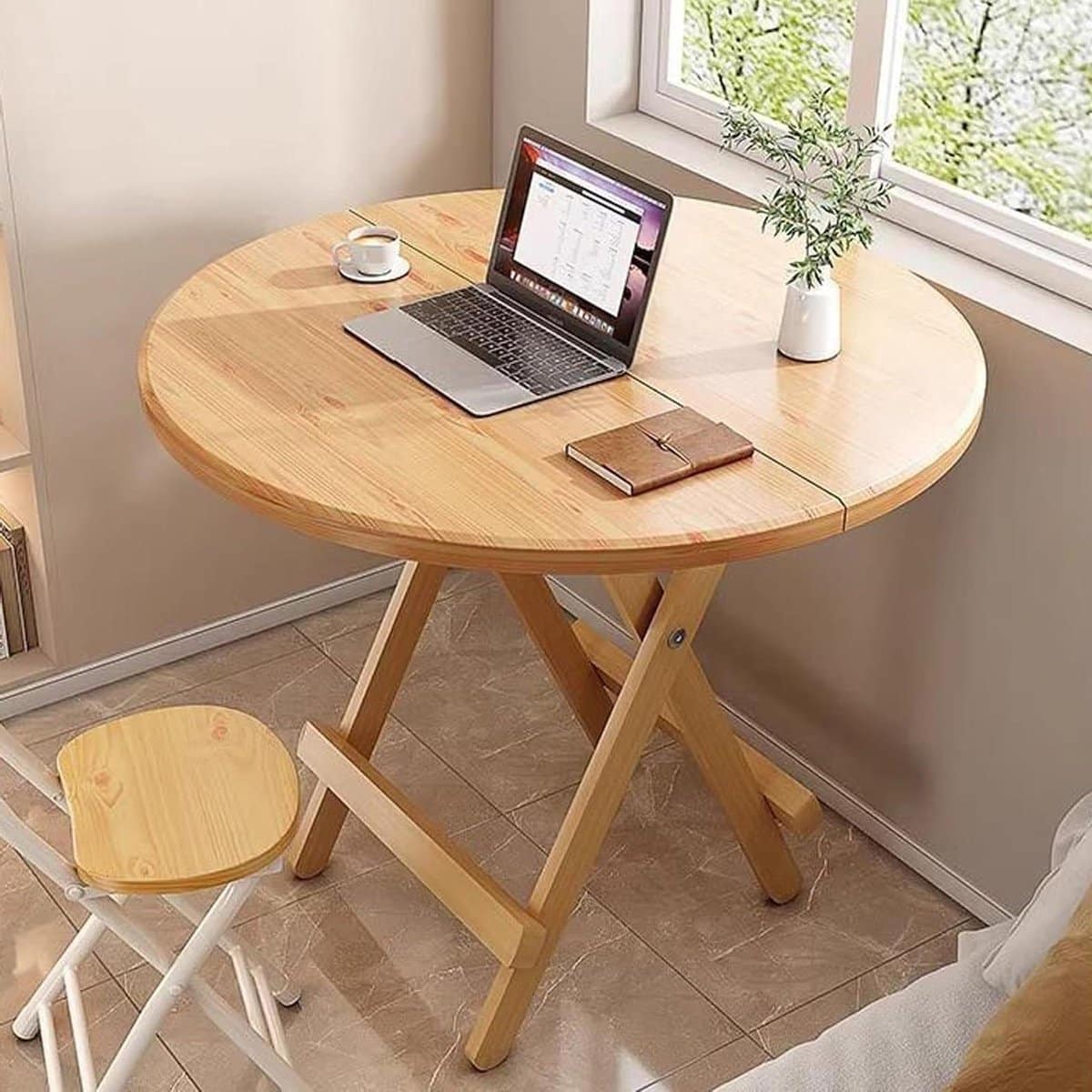 houten ronde tafel bijzettafel klaptafel kleine ruimtes