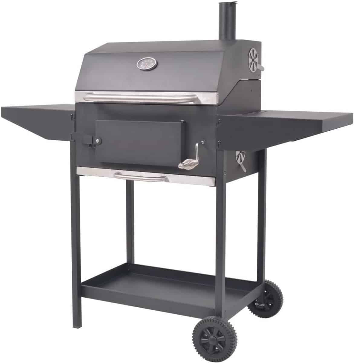 houtskool bbq grill met plank en wielen voor buiten