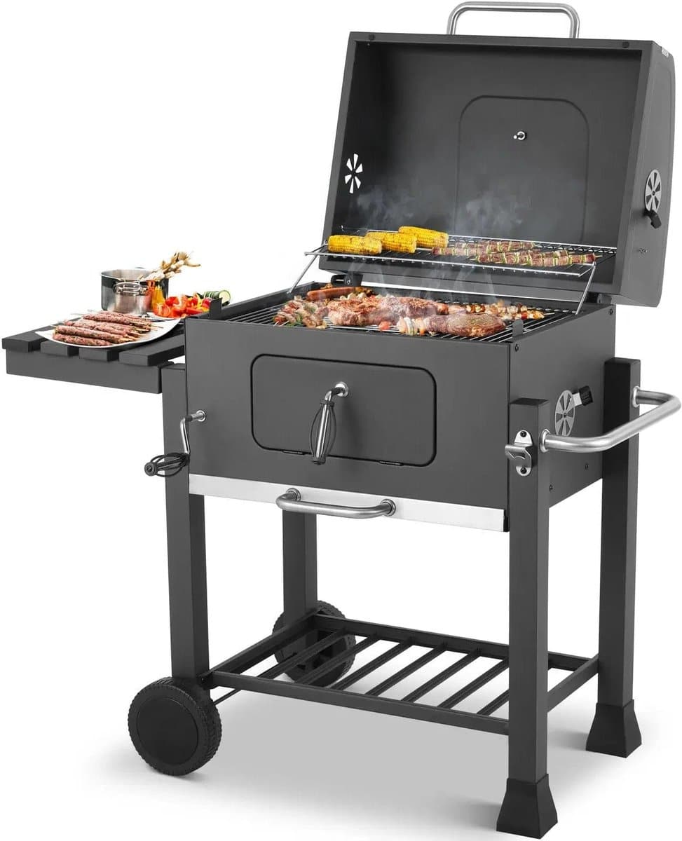 houtskoolgrill bbq rokergrill met 2 grillroosters 4 verstelbare