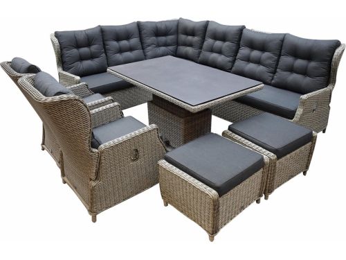 Ibiza dining verstelbare hoek loungeset 9 delig grijs met verstelbare