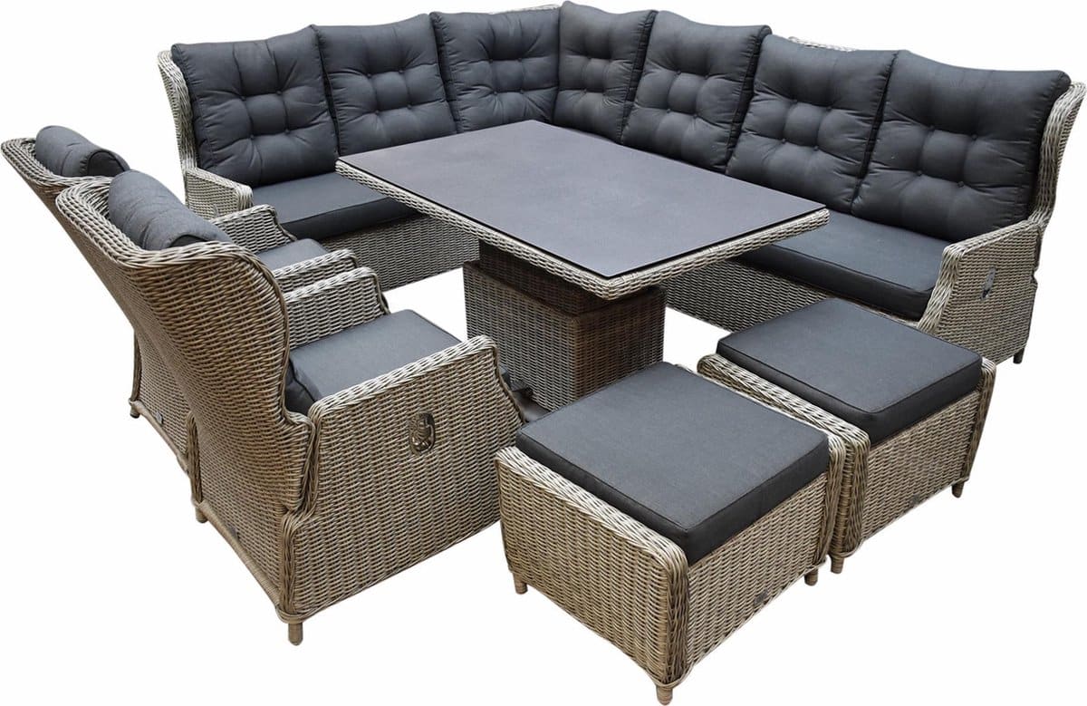 ibiza dining verstelbare hoek loungeset 9 delig grijs met verstelbare