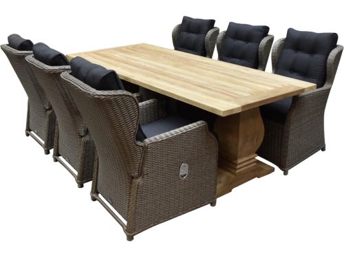 Ibiza Geneva dining tuinset 240x100xH77 cm 7 delig grijs teak
