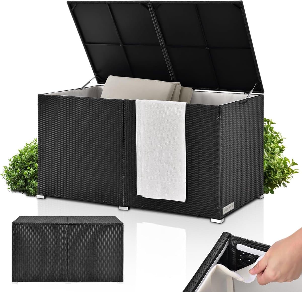 ikaria luxe polyrattan kussenbox 950l 145x82x79 cm met liftmechanisme en