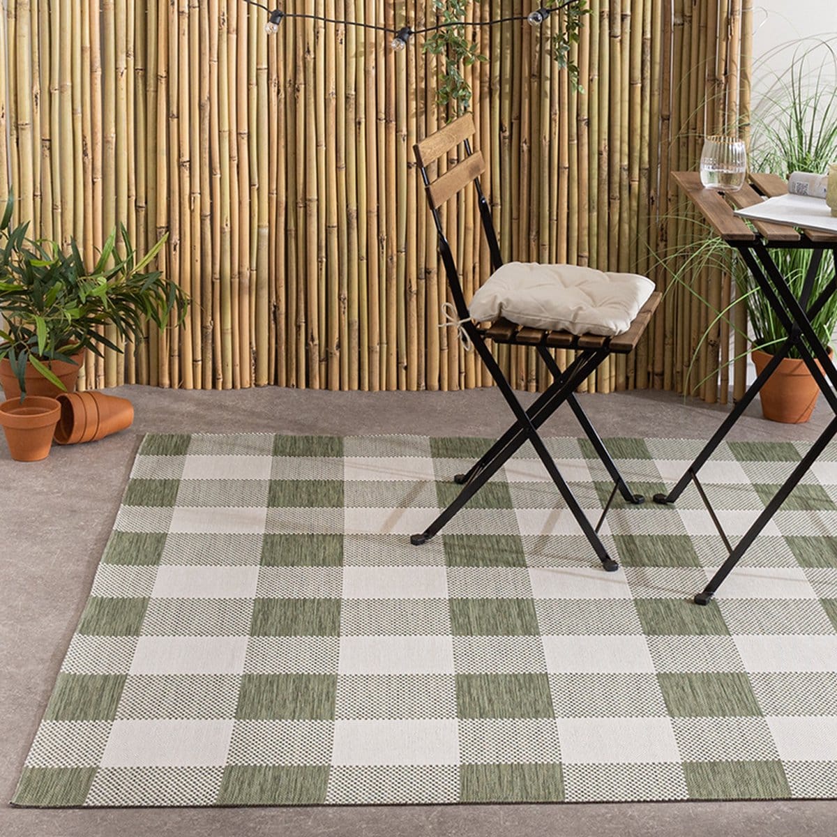 in & outdoorkleed ranch checkerboard groen 200x290cm