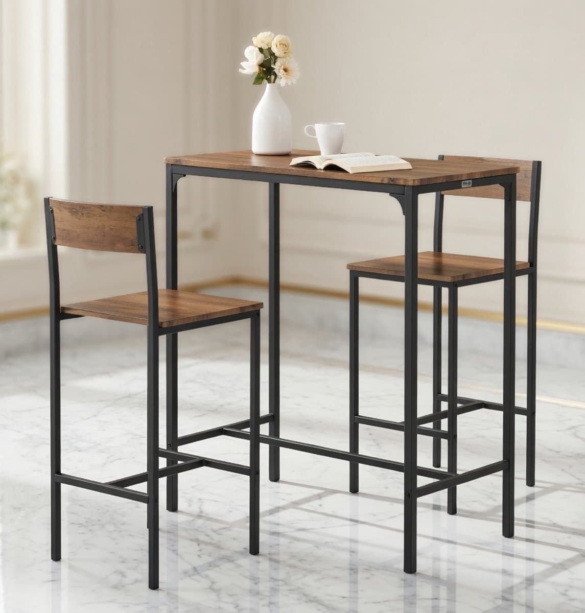 industrieel bistroset 3 delig bartafel met 2 barkrukken balkonset