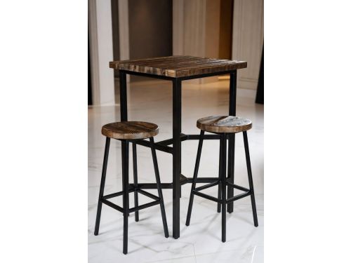 Industriële Bartafel Set met 2 Barkrukken - Compacte Keuken Barset