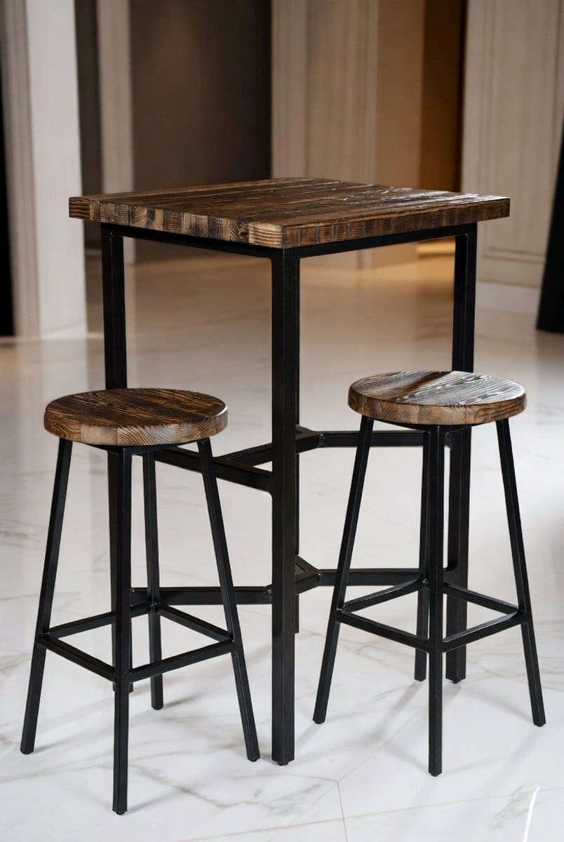 industriële bartafel set met 2 barkrukken compacte keuken barset