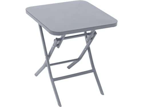 Inklapbare bijzettafel 40x40 cm met kwarts blad in lichtgrijs