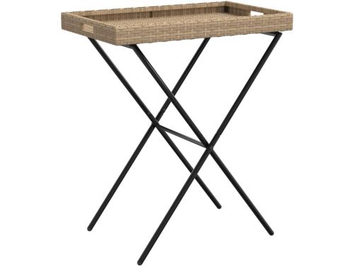 Inklapbare bijzettafel met dienblad 65x40x75 cm polyrattan beige