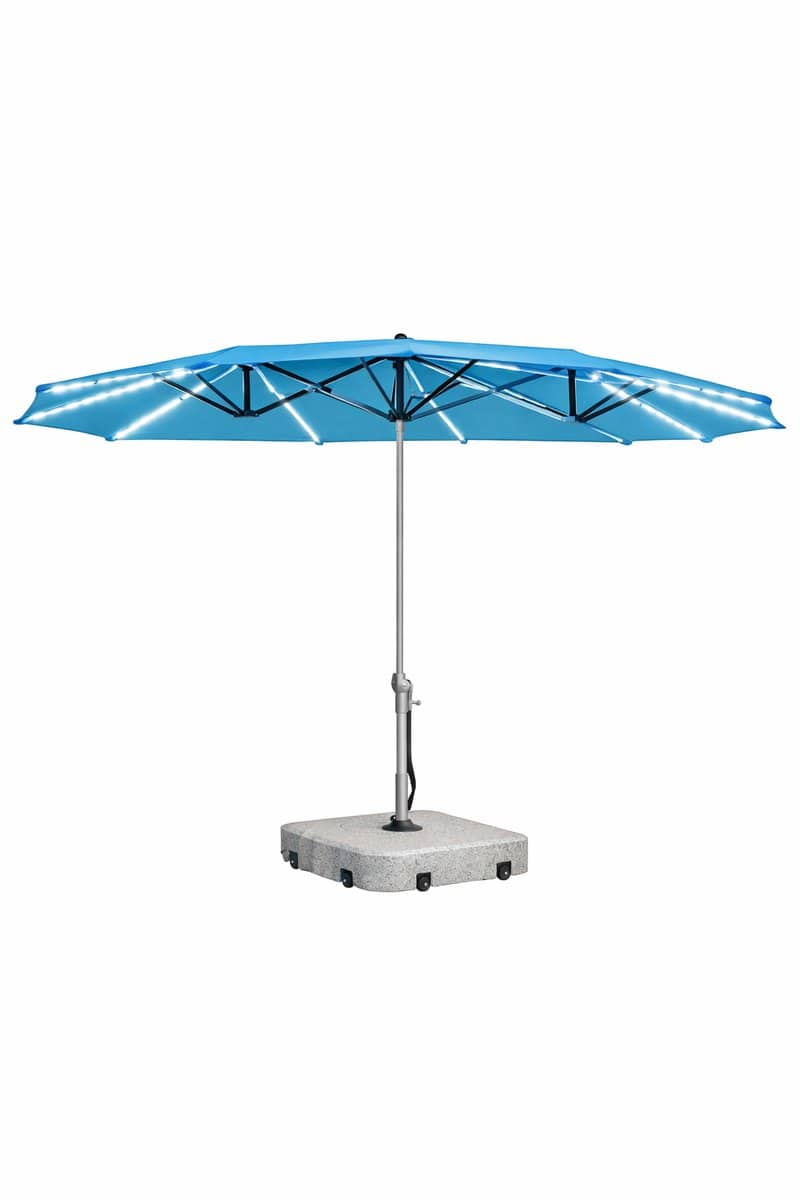 jurrys dubbele parasol met led verlichting 451×267 cm + granieten