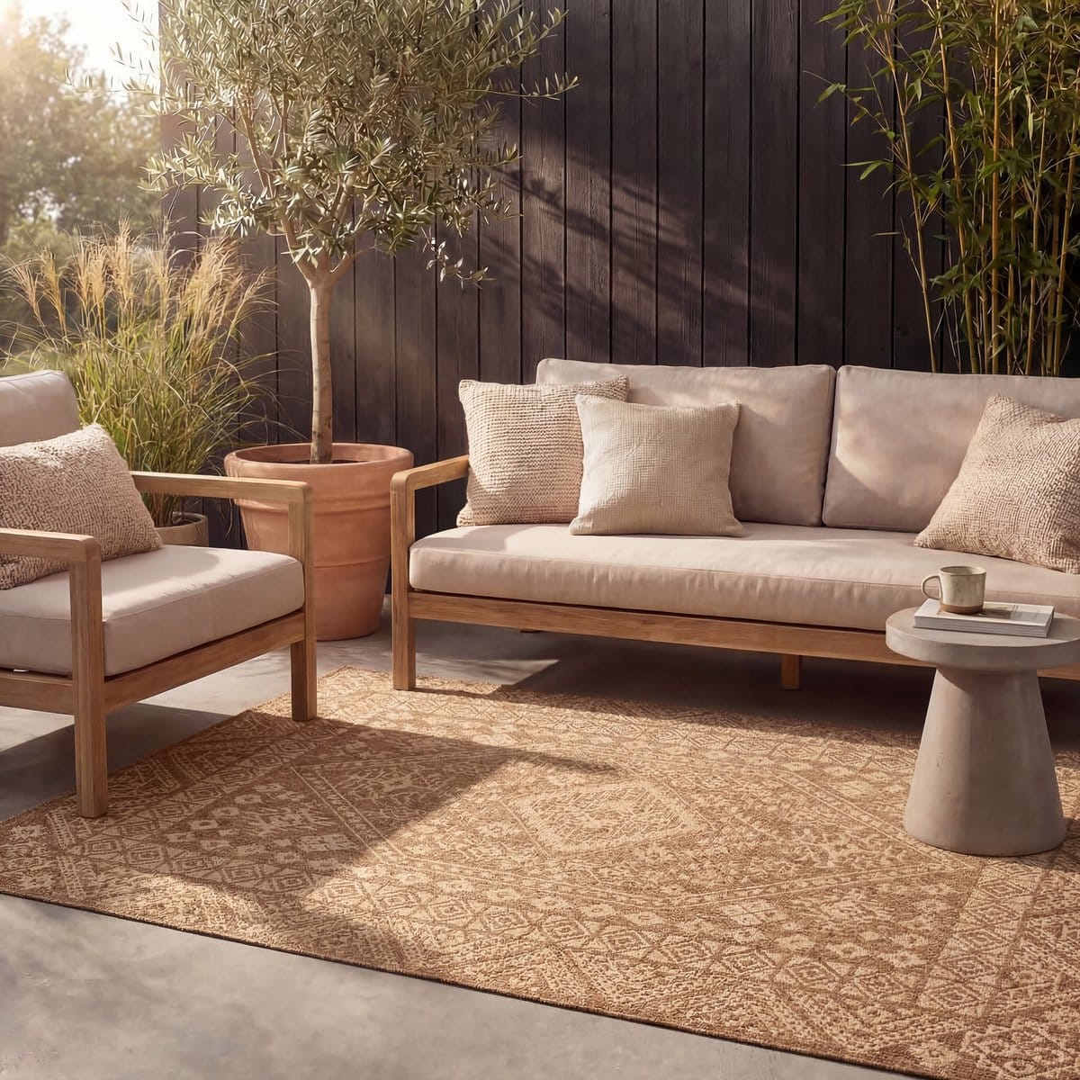 jute buitenkleed mavi medaillon bruin/creme 160x230cm