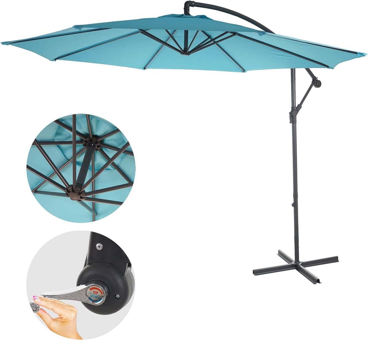 kantelbare zweefparasol Ø 3 m turquoise blauw