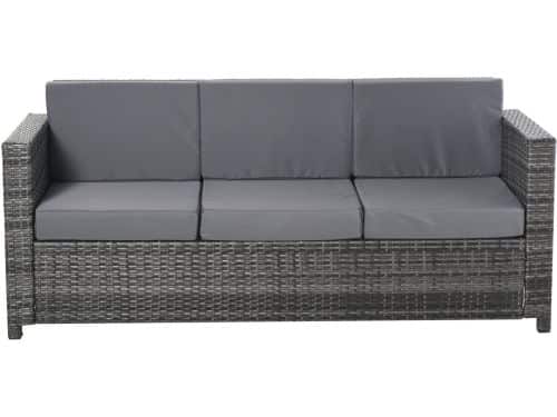 Killogood Poly rotan bank met kussens 3-zits tuin loungebank metaal