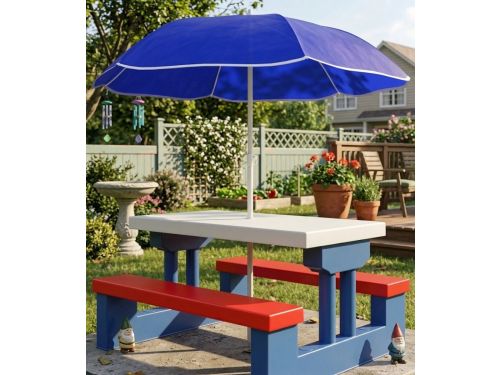 Kindertuinset, kindertafel met parasol, UV-bescherming, picknickset, tafel en banken