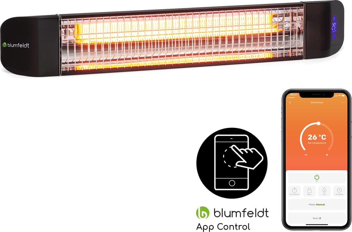 klarstein straalkachel, elektrische terras & tuinverwarming, infraroodverwarming met wifi