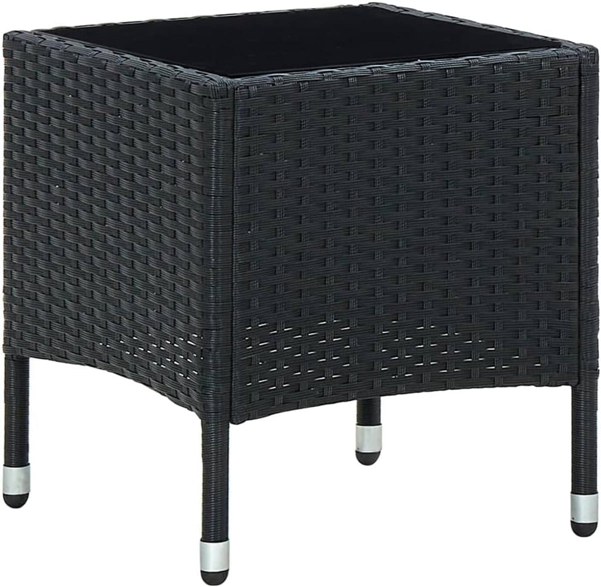 kleine vierkante bijzettafel poly rattan zwart buiten 40x40x45 cm
