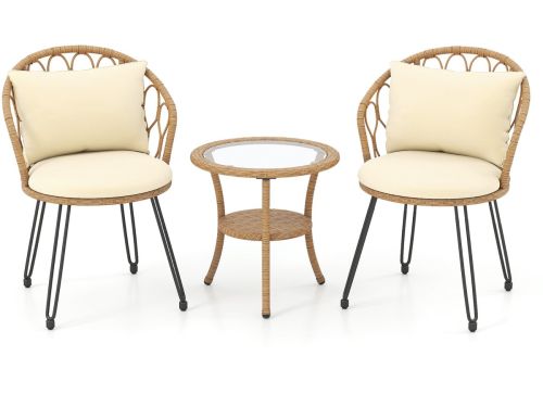 KOMFOTTEU 3-delig PE-Rotan tuinmeubelset, balkonmeubel met zitkussen, rugkussen