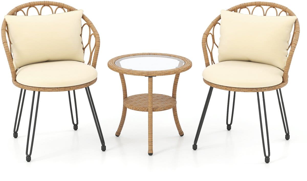 komfotteu 3 delig pe rotan tuinmeubelset, balkonmeubel met zitkussen, rugkussen