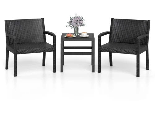 KOMFOTTEU 3-delig PP-Rotan tuinmeubelset, balkonmeubelen, terrasmeubel, outdoor, weerbestendig