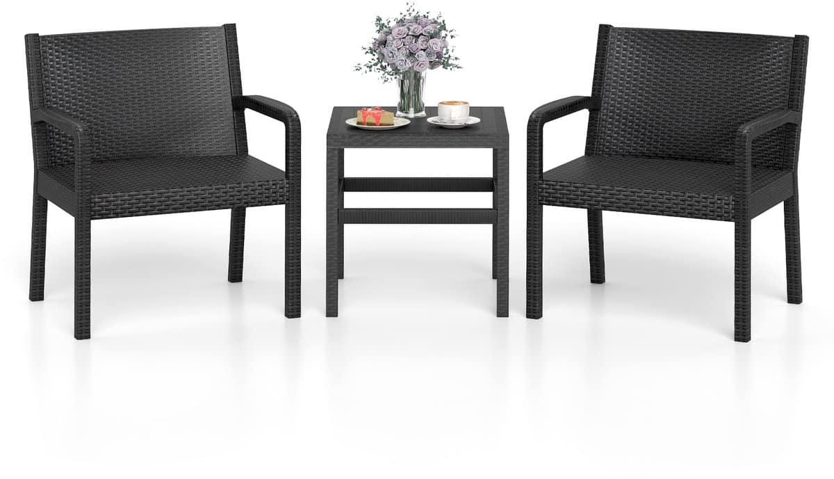 komfotteu 3 delig pp rotan tuinmeubelset, balkonmeubelen, terrasmeubel, outdoor, weerbestendig