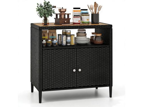 KOMFOTTEU Terreza Tuinkast van Polyrattan, sideboard met werkblad van acaciahout