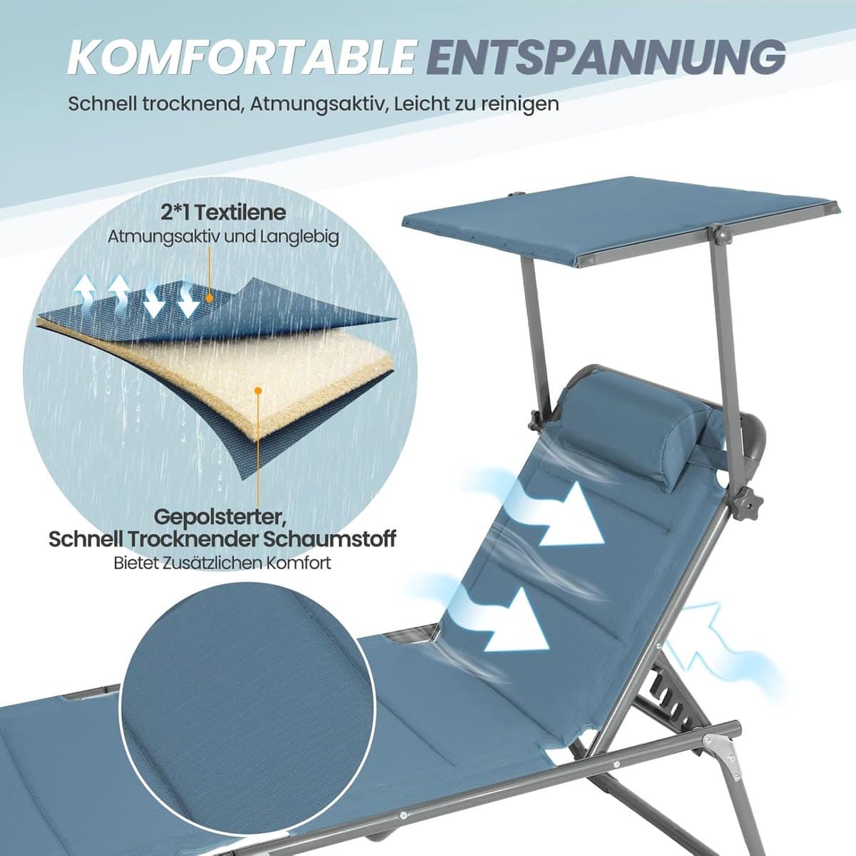 ligbed inklapbaar met zonnedak 200×70 cm xxl verstelbare rugleuning
