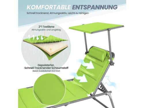 Ligbed inklapbaar met zonnedak 200x70 cm XXL - verstelbare rugleuning
