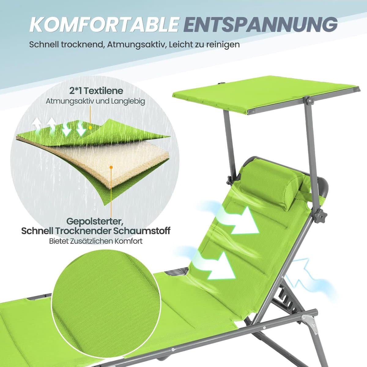 ligbed inklapbaar met zonnedak 200×70 cm xxl verstelbare rugleuning