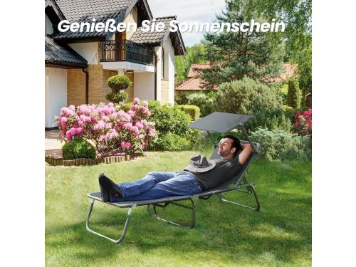 Ligbed inklapbaar met zonnedak 200x70 cm XXL - verstelbare rugleuning