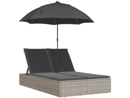 Ligbed | Loungebed | Ligstoel 2-persoons met kussens en parasol