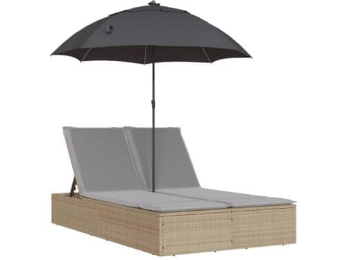 Ligbed | Loungebed | Ligstoel 2-persoons met kussens en parasol