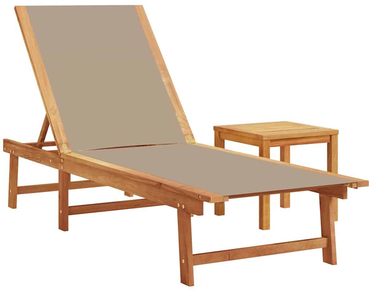 ligbed | loungebed | ligstoel met tafel massief acaciahout en