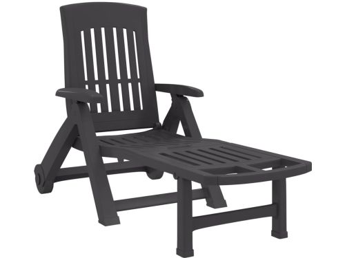 Ligbed | Loungebed | Ligstoel met wielen inklapbaar PP antracietkleurig