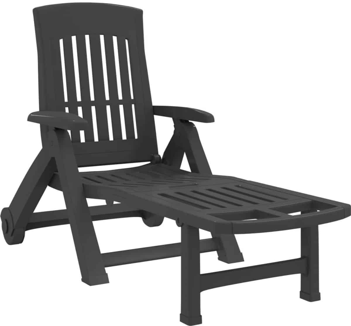 ligbed | loungebed | ligstoel met wielen inklapbaar pp antracietkleurig