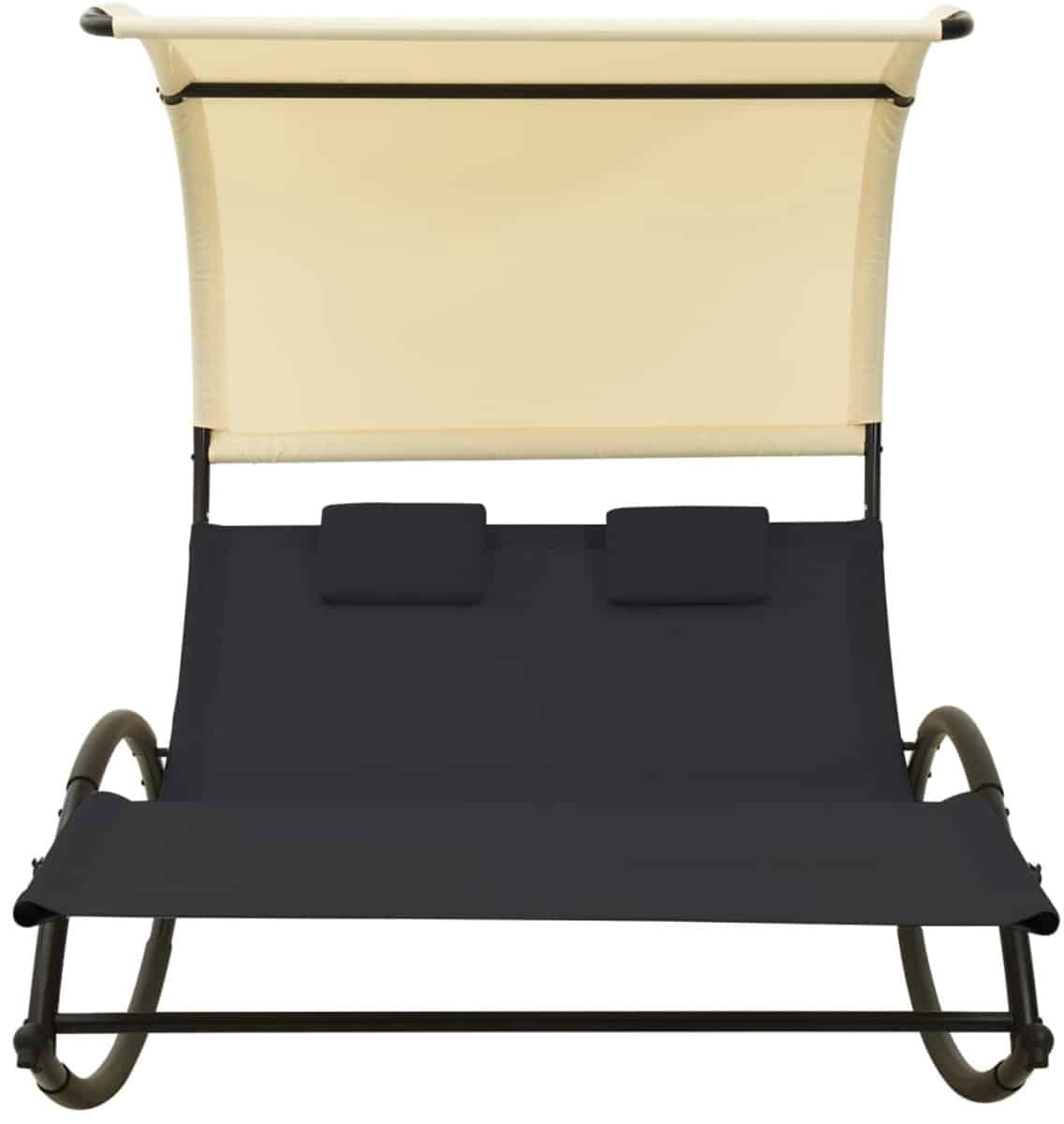 ligbed | loungebed | ligstoel tweepersoons met luifel textileen zwart