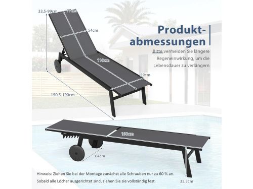 Ligbed Set van 2 Tuinligbedden met Wielen en Verstelbare Rugleuning