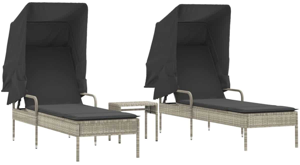 ligbedden 2 st | loungebed | ligstoel met luifels en