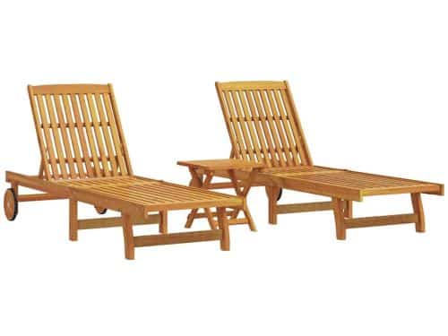 Ligbedden 2 st | Loungebed | Ligstoel met tafel massief