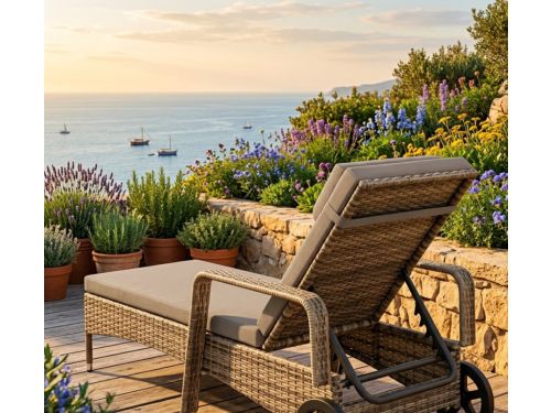 Ligstoel 200x70x33 cm Poly Rotan met Wielen en Kussens