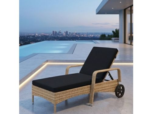 Ligstoel 200x70x33 cm Poly Rotan met Wielen en Kussens