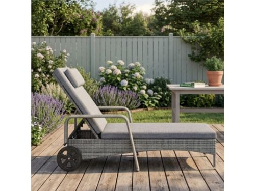 Ligstoel 200x70x33 cm Poly Rotan met Wielen en Kussens