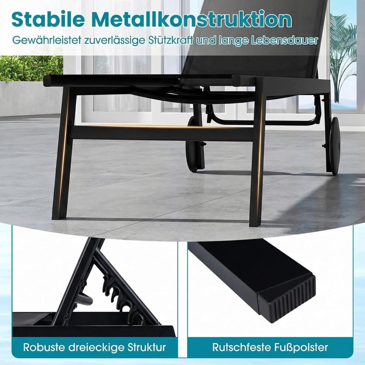 ligstoel met wielen 190 x 59 x 33