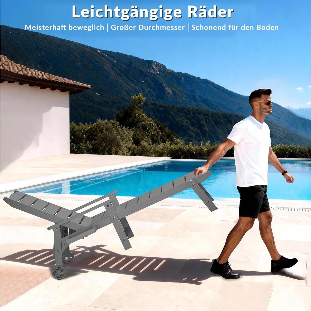 ligstoel met wielen 194x62x95 cm 5 standen verstelbare rugleuning