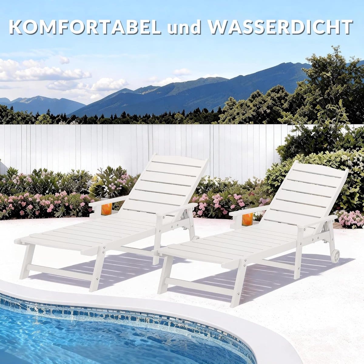 ligstoel met wielen 194x62x95 cm 5 voudig verstelbare rugleuning