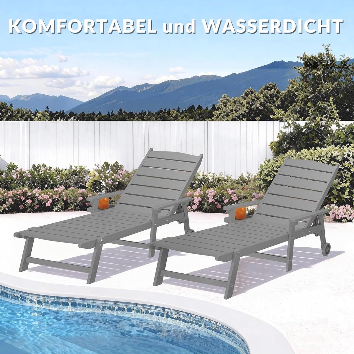 ligstoel met wielen 194x62x95 cm verstelbaar 2 stuks hips