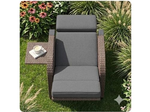 Ligstoel Rotan 103x80x73 cm - Verstelbare Relaxstoel met Klaptafel &