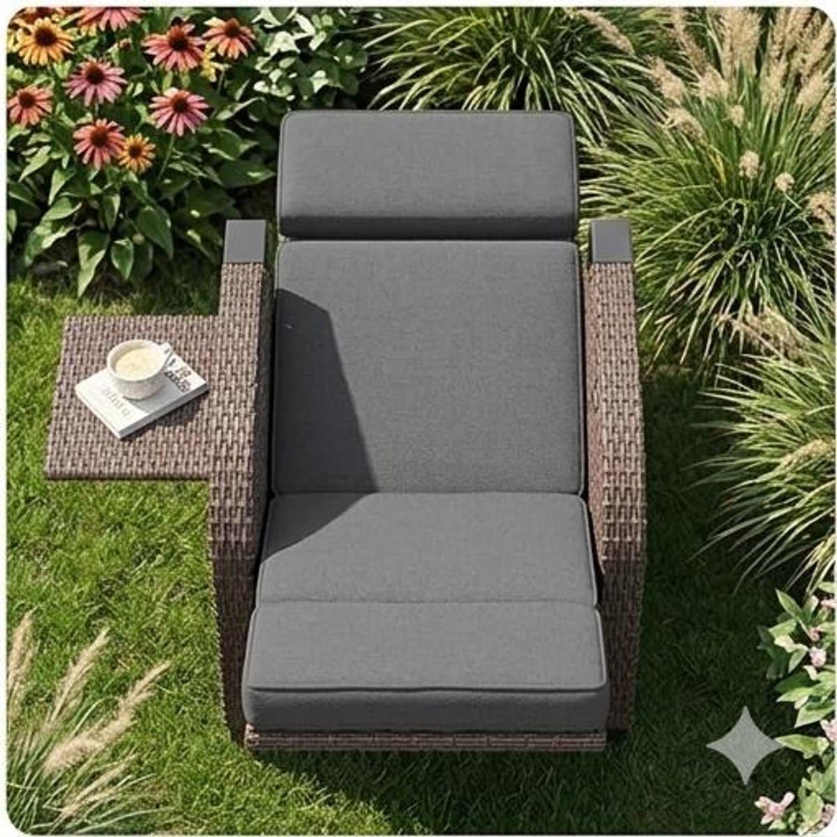 ligstoel rotan 103x80x73 cm verstelbare relaxstoel met klaptafel &