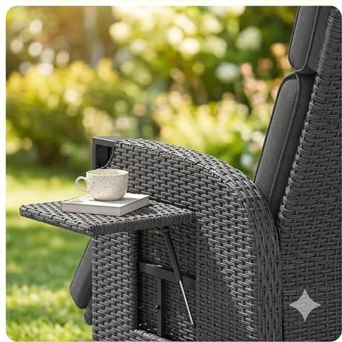 ligstoel rotan 103x80x73 cm verstelbare relaxstoel met klaptafel &