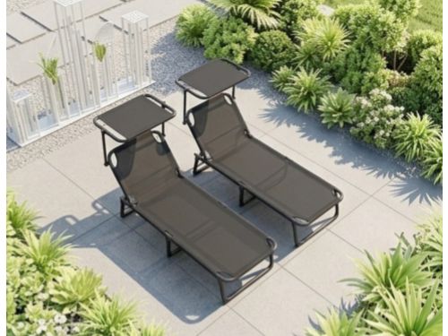 Ligstoel Set van 2 189x59x27 cm Inklapbaar met Zonnedak